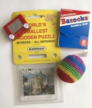 Bazooka Gum 6 Pc Throwback &amp; Mini Etch A Sketch, Hacky Sack, Wooden Puzzle Toys - £14.50 GBP