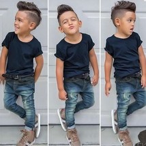 2pc Kids Baby Boy Gentleman Suit For Summer Short Sleeve T-shirt+Denim P... - £11.98 GBP