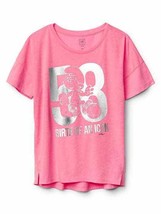 New Gap Kids Girls Pink Silver Smurf Graphic Cotton Short Sleeve T-Shirt 6 7 8 - $15.99