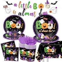 A Little Boo Is Almost Due Decorations-142Pcs Halloween Baby Shower Tableware Bl - £26.85 GBP