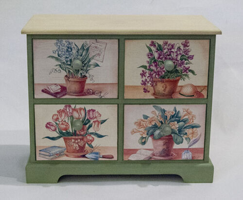 FLORAL DECOR 4 DRAWER SMALL WOOD ACCENT CABINET CHEST GARDEN GREEN SHABB... - $26.13