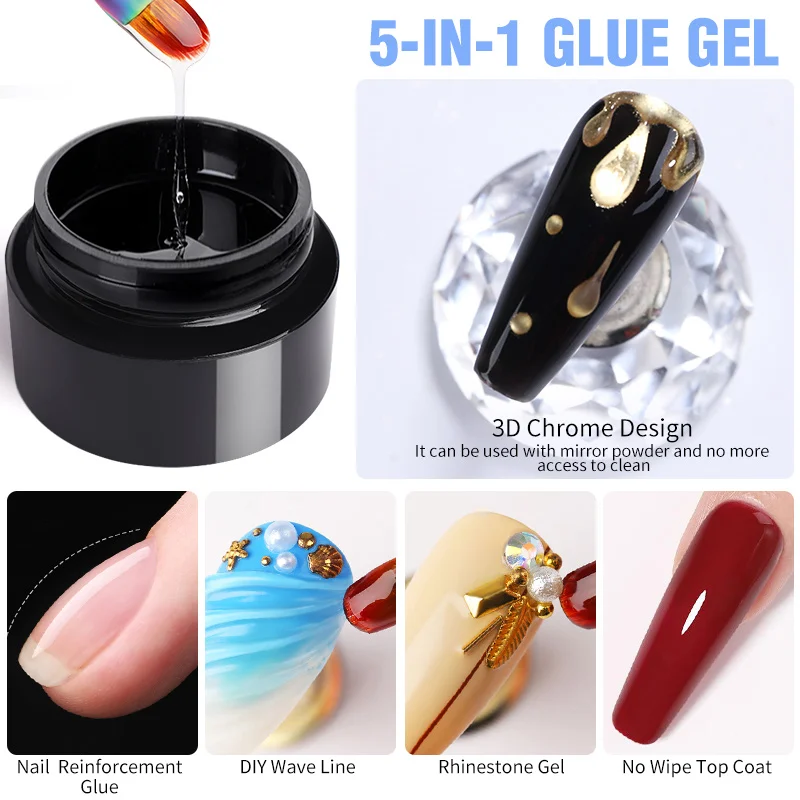 Sporting BORN PRETTY 5 in1 Glue Gel Reinforcement Gel No Wipe Top Coat Manicure  - £23.62 GBP