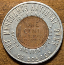 1956-D Boston, Massachusetts MA Merchants National Bank Encased Cent Token - $13.99