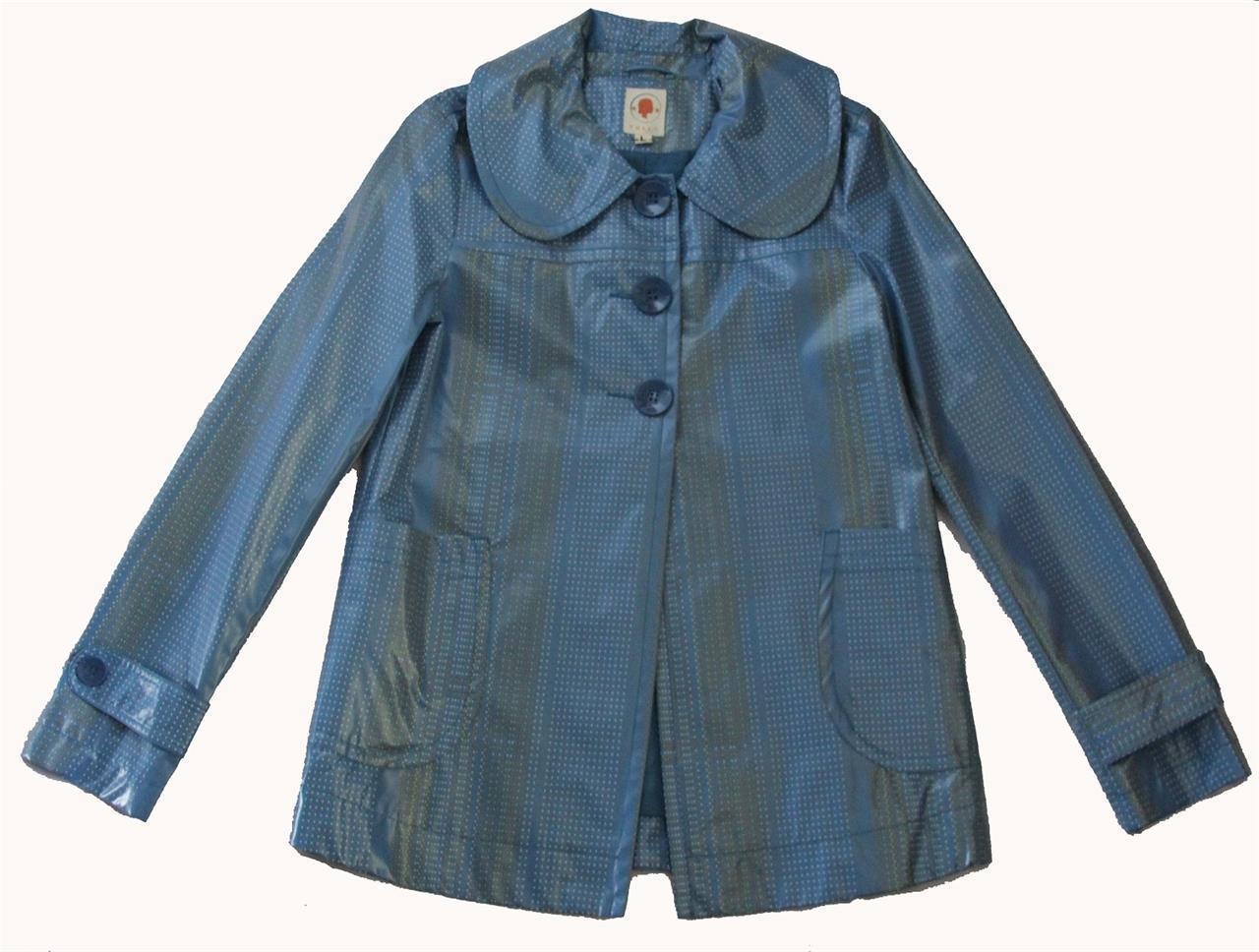 TULLE Anthropologie Blue Lined Polka Dots Swing Nylon/PU Raincoat NEW Wms L - $68.99