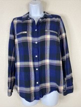 Roxy Womens Size S Indigo Plaid Button Up Shirt Long Sleeve Zippered Back - $9.14