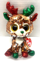 TY Flippables Sequin 6&quot; Tegan the Reindeer Plush Christmas Beanie Stuffe... - $9.90