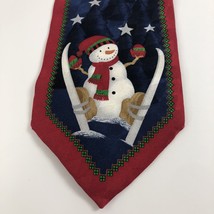 Christmas Snowman Skiing Blue and Red Mens Tie Holiday Party Necktie Cool Yule - £7.58 GBP