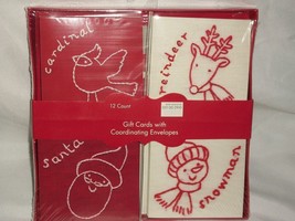 Gift Cards Tags Red Embroidery Stitched Set 12 Cardinal Reindeer Santa Snowman - £10.38 GBP