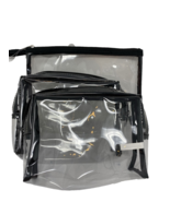 Set of 3 Clear Vinyl Travel Zipper Pouches Black Trim - $12.34