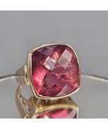 Sajen IN Pink Topaz Ring Gold Tone Scroll Mount Chunky Square Cushion Cu... - $1,118.84 MXN