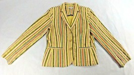 CAbi Multicolor Striped Yellow Fitted 3 Button Career Blazer Womens Size 6 - £31.87 GBP