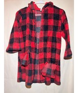 Cat &amp; Jack Kid&#39;s SZ S Plaid Buffalo Sleepwear Plush Hooded Robe Black Re... - $14.84