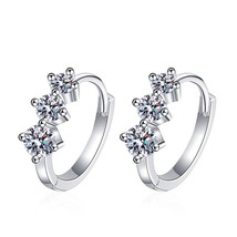 3 Stone Moissanite Huggie Hoop Earrings 925 Sterling Silver Hypoallergenic Tiny  - £42.29 GBP