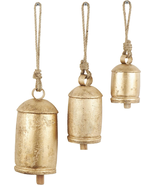 Gold Metal Tibetan Inspired Decorative Giant XL Cow Bells with Jute Hang... - $35.11