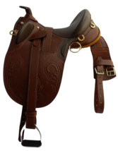 STG Australian Horse Leather Saddle Embossed Flap Aussie Style With Horn 12&quot;-14&quot; - £317.56 GBP+