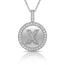 14K Solid White Gold Round Circle Initial &quot;X&quot; Letter Charm Pendant &amp; Nec... - £28.84 GBP+