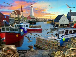 peggy&#39;s cove harbor fishing boat lighthouse ceramic tile mural backsplash - £47.73 GBP+