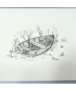 Abandoned Wooden Fishing Boat Pen Line Drawing Signed Rob Stevens Origin... - £12.73 GBP