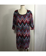 Derek Heart Plus Womens 2X Midi Shift Dress ZigZag All Over Print Fuschi... - $34.64