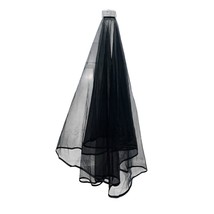 Wedding Bridal Veil Satin Edge Trim With Comb Black Elbow Elegant Cathedral - $468.03 MXN