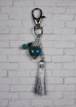 Blue Heart Rhinestone Crystal Ceramic Keychain Purse Charm Handmade New - £12.06 GBP