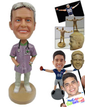 Personalized Bobblehead Cool Male Doctor Wearing A Lab Coat With Both His Hand I - $91.00