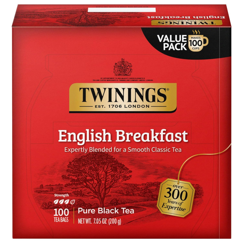 English Breakfast Black Tea, 100 Individually Wrapped Tea Bags, Smooth, Flavourf - $23.74