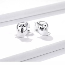 Halloween Ghost Fun Stud Earrings Girls Kids Ladies Genuine Sterling Silver 925 - £11.89 GBP