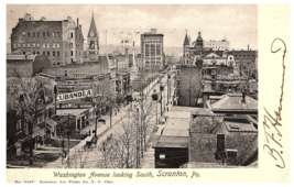 Washington Ave Scene Cubanola &amp; Scranton Laundry Sign Street Cars Postcard 1905 - £27.66 GBP