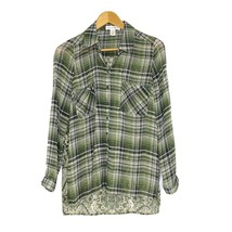 band of gypsies size XS Sheer L/S Button Front Shirt Blouse Green Plaid Paisley - £17.64 GBP