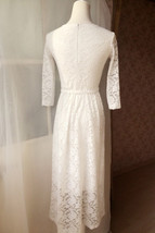 Ivory White Lace Boho Dress Women Plus Size long Sleeve Easy Fitted Lace Dress image 4