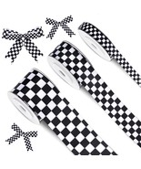 3 Rolls Black Grosgrain Ribbon White Checkered Printed Ribbon Racing Car... - £18.65 GBP