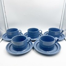 Set of 5 Dansk Stoneware Blue Speckled Earthstone Mugs &amp; Saucer Set Japan - £39.04 GBP