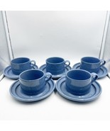 Set of 5 Dansk Stoneware Blue Speckled Earthstone Mugs &amp; Saucer Set Japan - £37.36 GBP