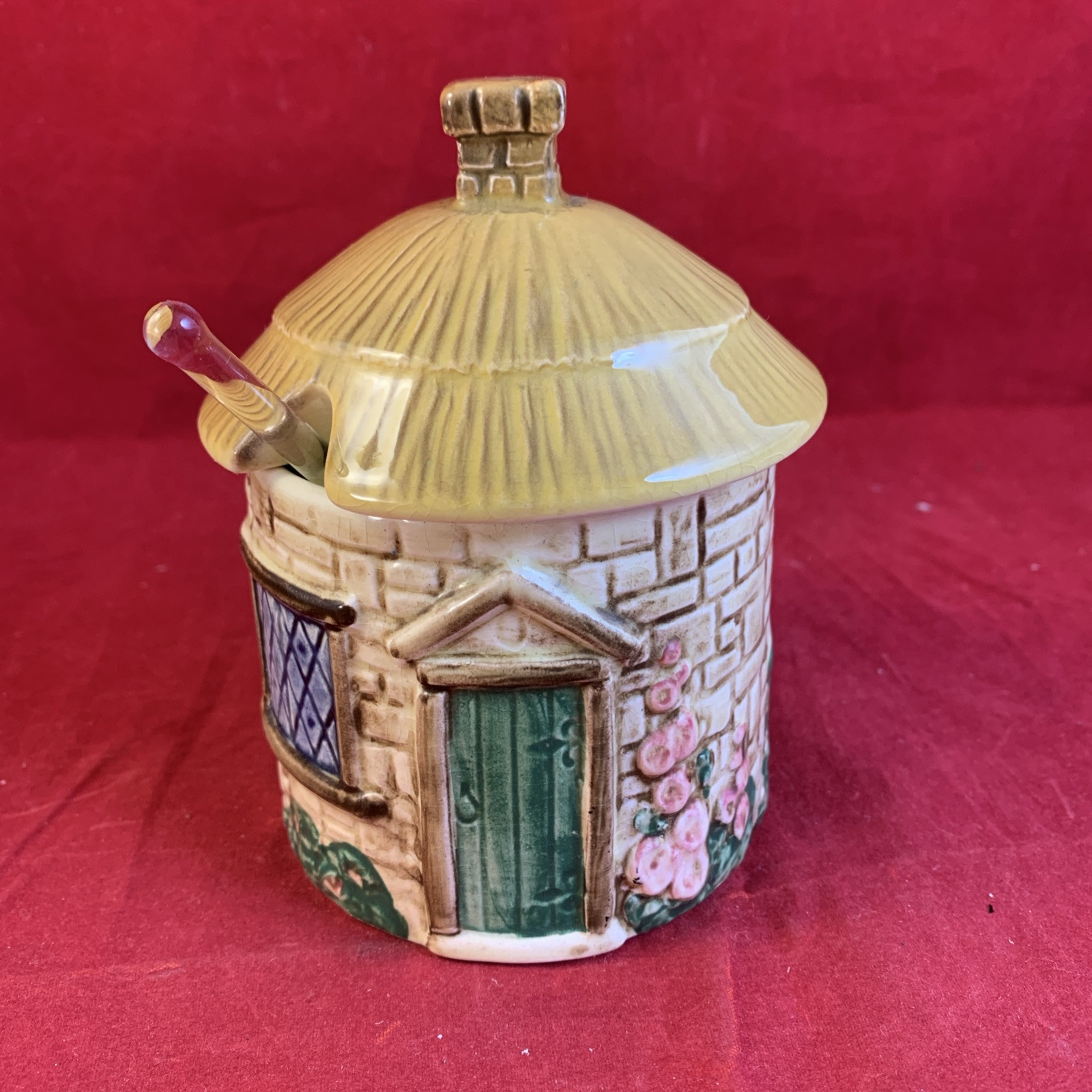 Sylvac 4812 Thatch Roof Cottage Honey Pot Jam Jar Handpainted England Vi... - $34.99