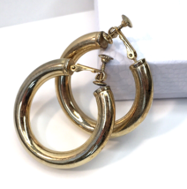 Vintage Signed Napier Thick Gold Tone Hoop Earrings Screw Back NON Pierced Ears - £15.62 GBP