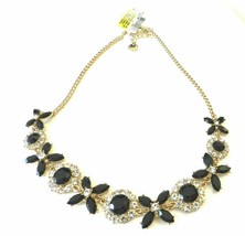 Charter Club Gold Tone Jet Black Crystal Flower Fan Frontal Necklace 17&quot; - $12.99