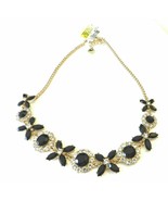 Charter Club Gold Tone Jet Black Crystal Flower Fan Frontal Necklace 17&quot; - £10.22 GBP
