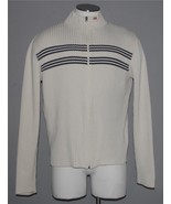 VTG Ralph Lauren Full Zip Wide Ribbed Navy Blue Cream Cotton Cardigan Mn... - $32.99