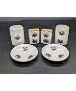 VTG Japan Porcelain Purple Floral Matchbox Holder, Cigarette Holder, & ashtrays - $60.00
