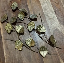 Vintage  Metal Brass Gold &amp; Copper Leaves Pair L. 19 &quot;  Wall Art Decor - $25.32 CAD