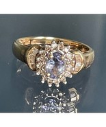 YELLOW GOLD TANZANITE AND DIAMOND RING SIZE 7.25 SKY - $6,959.39 MXN