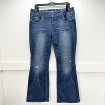 American Eagle Jeans 14 Artist Flare Midrise Blue Denim Distressed Womens Boho - £22.42 GBP
