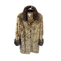 Newport News Womens Size Medium Fur Animal Print Cheetah Coat Winter But... - £137.28 GBP