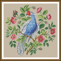 Vintage Bird Silver Pheasant and Pink Hibiscus Flowers Cross Stitch Pattern PDF - £6.31 GBP