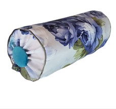 Vintage Style  Bolster Pillows , Blue Flower Jacquard, Throw Pillow 6x16&quot; - £43.43 GBP