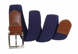4001 1.5&quot; Wide Navy Blue W/TAN Elastic Braided Stretch Golf Belt For Men - £9.48 GBP+