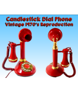 Classic Candlestick Telephone: Rotary Dial Reproduction Retro Phone, Bright Red - $71.99
