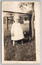 Adorable Little Girl Roberta Overbey in Yard by Wire Fence RPPC Postcard A27 - £7.68 GBP