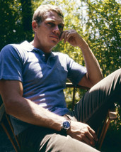 Steve McQueen cool pose circa 1963 seated in chair at home outdoors 16x2... - $69.99
